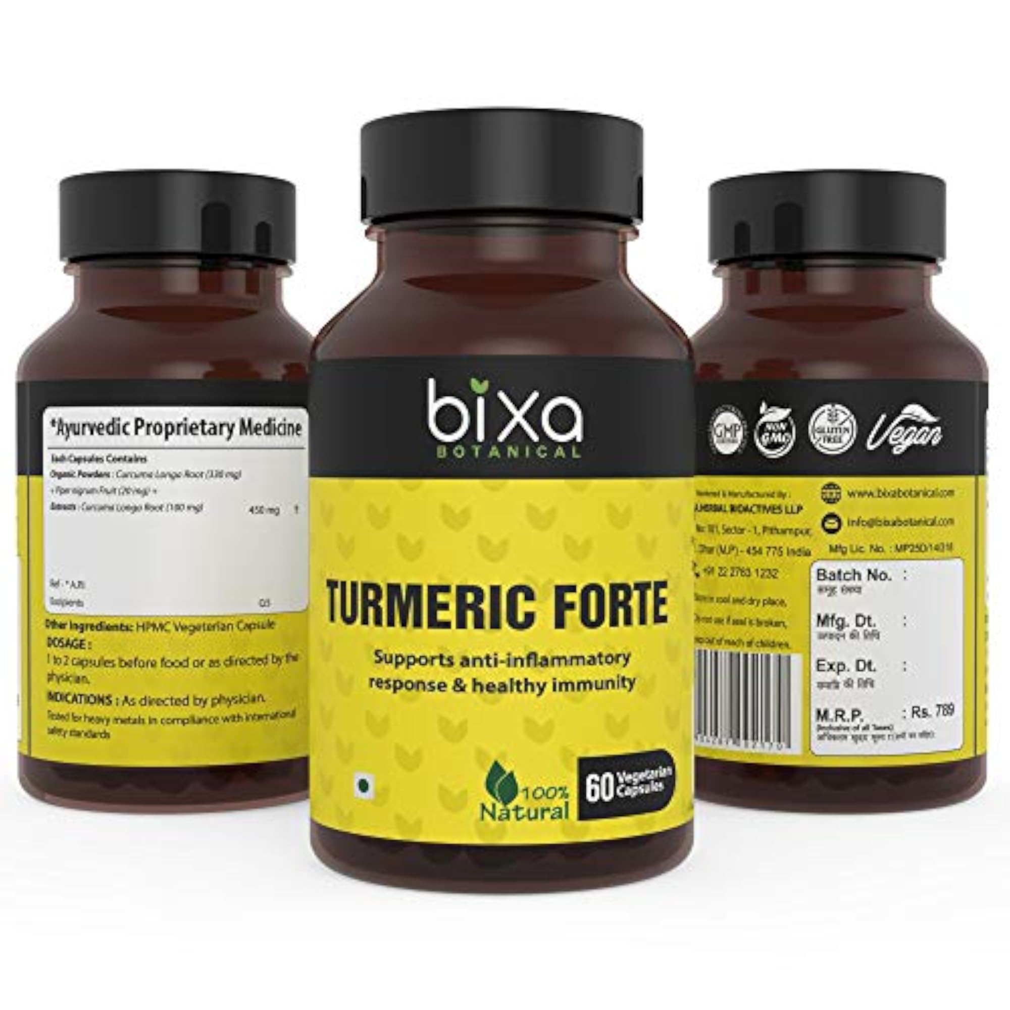 Bixa Botanical Turmeric Forte Curcumin Capsules, 60 Veg Capsules