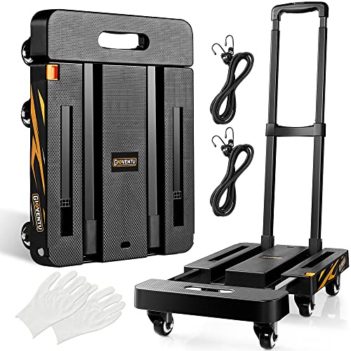 Upgraded Folding Hand Truck Dolly Cart (440LB), Heavy Duty Luggage Cart with TPR Wheels and Easy...
