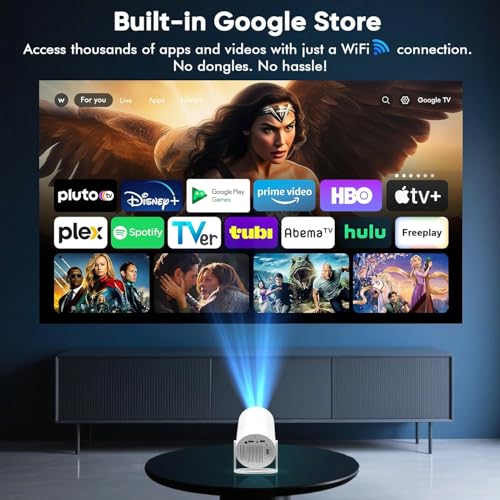 Image of [ Built-in Google TV & Voice Control] WISHOLY Mini Projector with WiFi and Bluetooth, Built-in Streaming Apps, Portable Movie Projector 4K with 180 Rotatable for Outdoor, Home Theater, Movie Night
