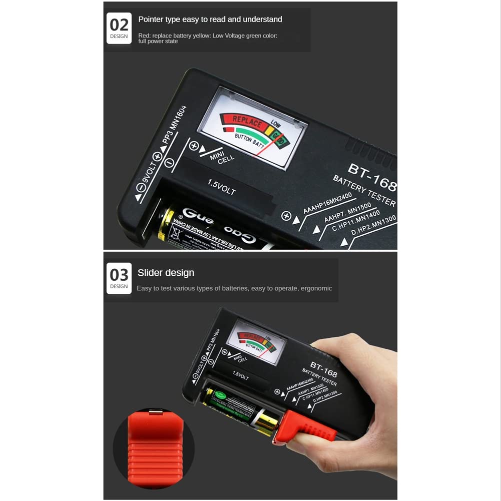 BT-168 AA/AAA/C/D/9V/1,5 V Batterie Batteria a bottone universale Misuratore codificato a colori Indicare Volt Tester Checker BT168