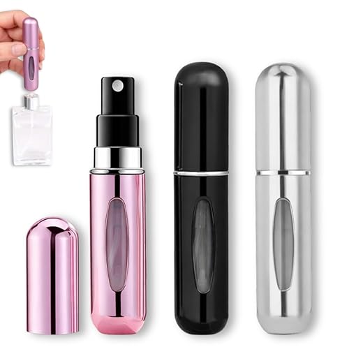 Kit 3 Frascos Porta Perfume Recarregável Spray Bolso Portátil Para Viagem 5ml Mini Atomizador Cores Sortidas Para Bolsa Necessaire Refil de Perfume Compacto Leve Super Prático - Premium Loreal Shop