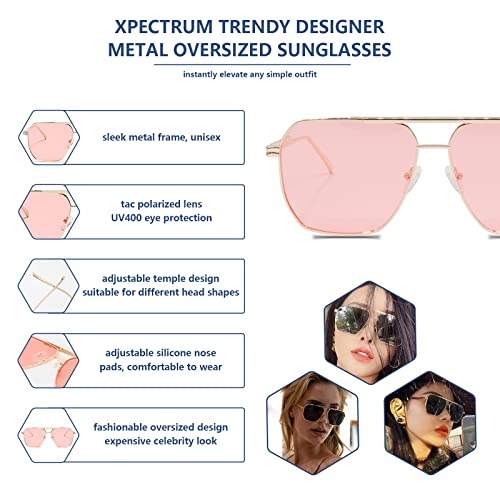 Xpectrum Retro Oversized Aviator Trendy Sunglasses Mens Womens Square Metal Gold Sun Glasses Polarized Lens2