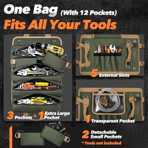 Image of Gifts for Men, Roll Up Tool Bag, Anniversary Birthday Gifts for Men Dad Husband Him Boyfriend, Gift for Dad Who Have Everything, Portable Tool Organization for Mechanic Welding Electrician