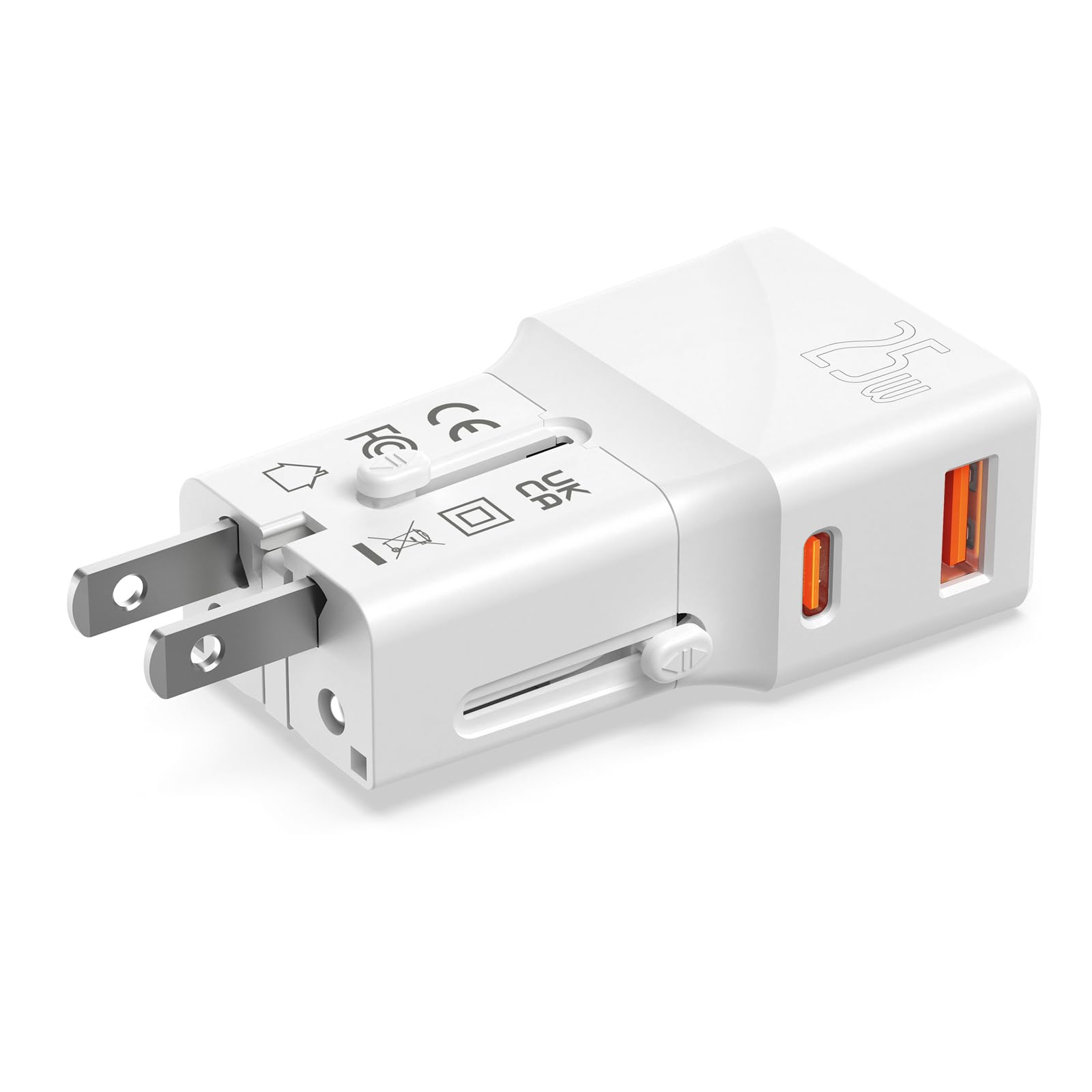 VALUE Caricabatterie da viaggio USB con spina Euro/UK/USA, 2 porte (tipo A QC3.0, tipo C PD), 25 W