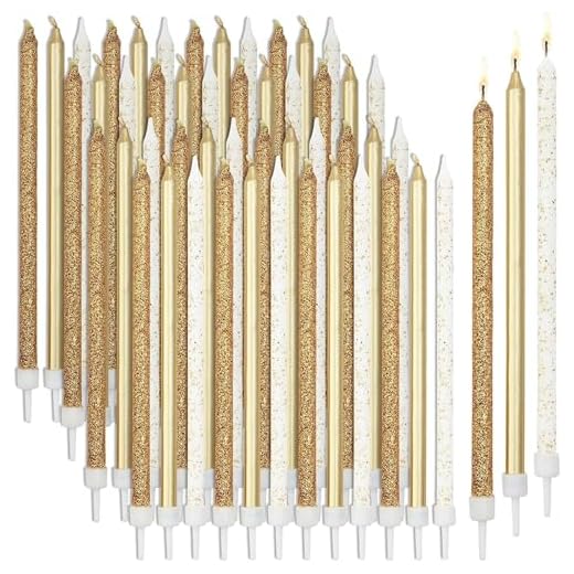 Metallic Glitter Long Thin Birthday Cake Candles in Holders (5 in., 48 Pack)