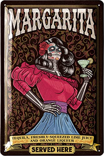 LANOLU Blechschilder retro Bar Deko - Bar Schild MARGARITA SERVED HERE - Metallschilder vintage als Alkohol Accessoires für Partyraum, Küche -...