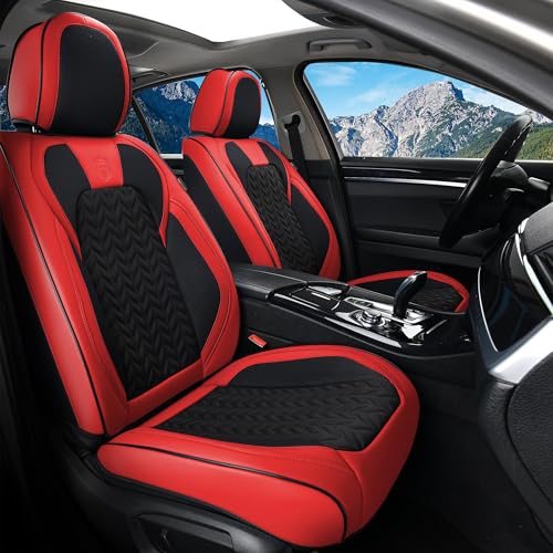 Image of Coverado Car Seat Cover, Front Seat Cover, 2PCS Car Seat Protector, Seat Covers for Cars, Breathable Faux Leather Car Seat Cushion, Car Seat Protector, Red Car Seat Covers Winter Fit for Most Vehicles