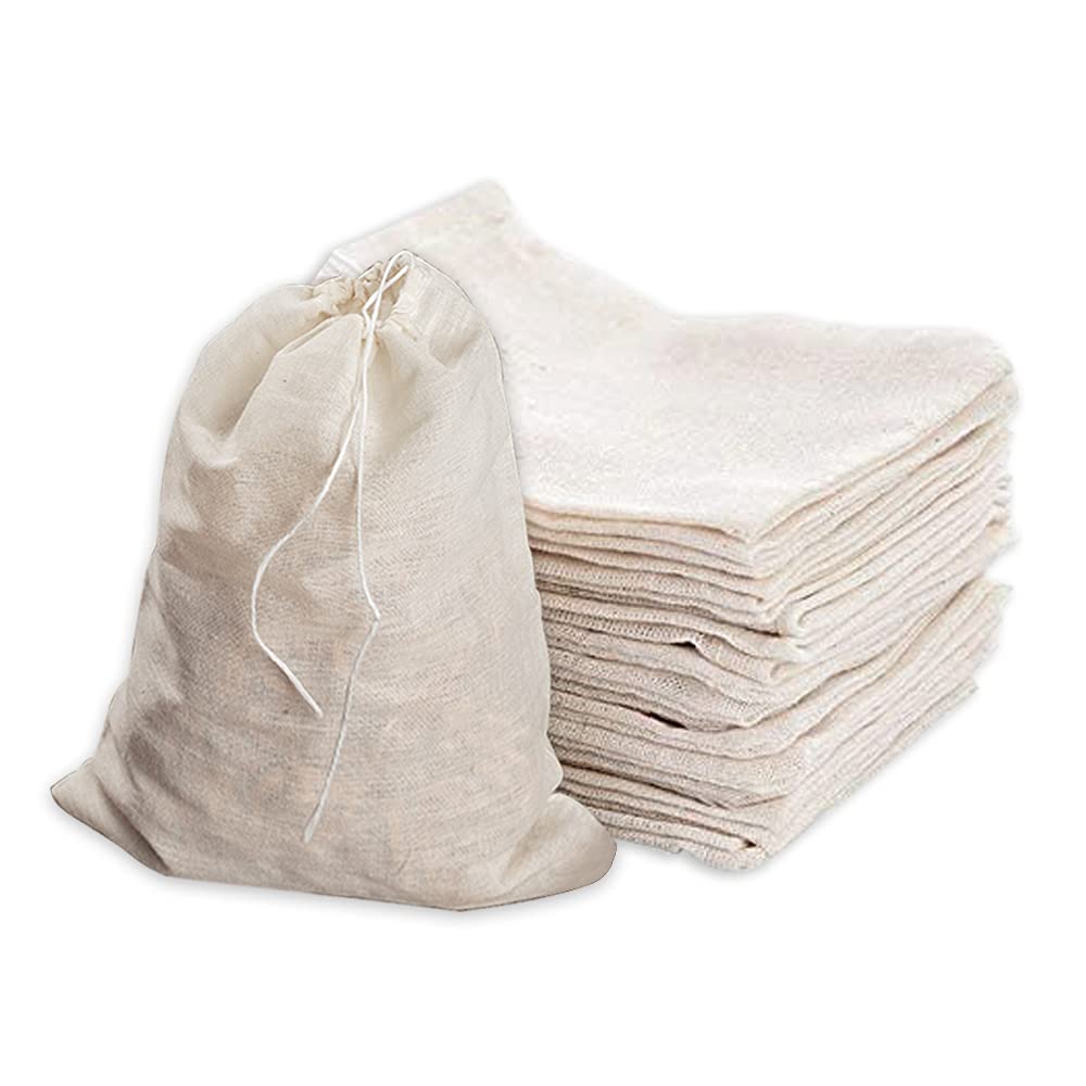 LIYI 24 PCS Reusable Drawstring Cotton Soup Bags, Cheesecloth Bags for Gravy Broth Stew Bone Brew Bags,Spice (8 Each of 6×8cm8×10cm10×15cm)