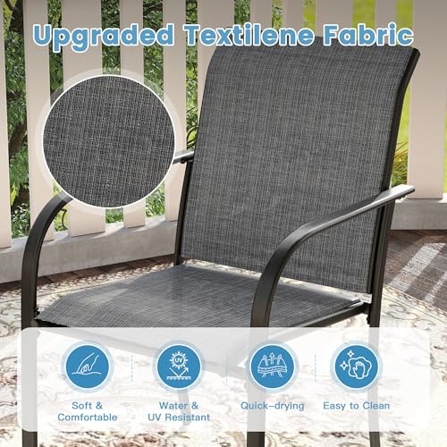 Image of DIFY Patio Chairs Set of 2, Stackable Textilene Outdoor Dining Chairs with Metal Frame, All Weather Outdoor Chairs Set for Backyard Garden Deck Poolside, Dark Grey