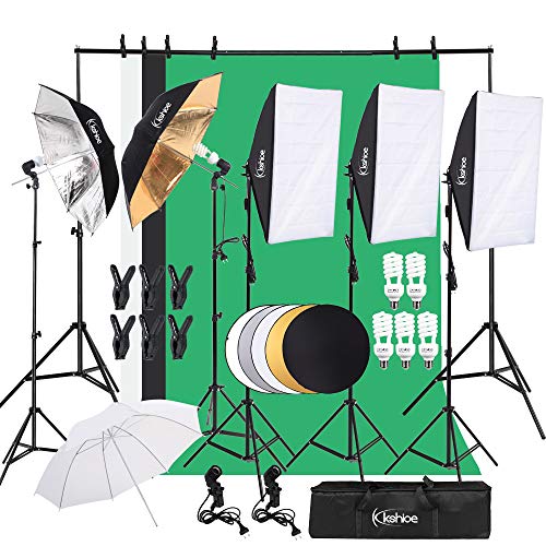 Bonnlo 2 x 3 m Support de Fond Photo, Support Toile de Fond Réglable avec 3 Pinces, Un Sac de Transport et 2 Sacs de Sable, pour Professionnel Fond Studio Photo (Kit Studio Complet)