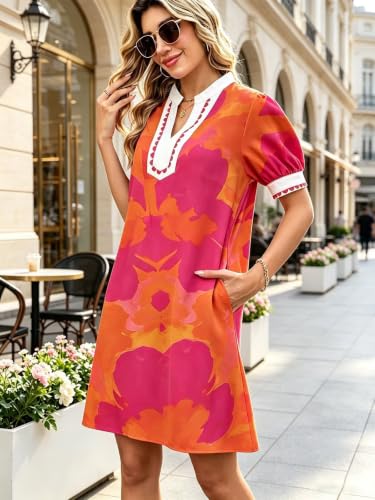 Image of Wkior Women's Summer Trim V Neck Mini Dresses with Pockets (S-XL)