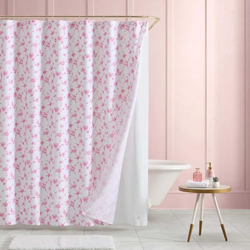 Betsey Johnson - Shower Curtain Set 72 x 72 Bathroom Curtain with PEVA Shower Liner and 12 Pack Hooks Soft Textured Polyester Curtain Floral Toile Pink