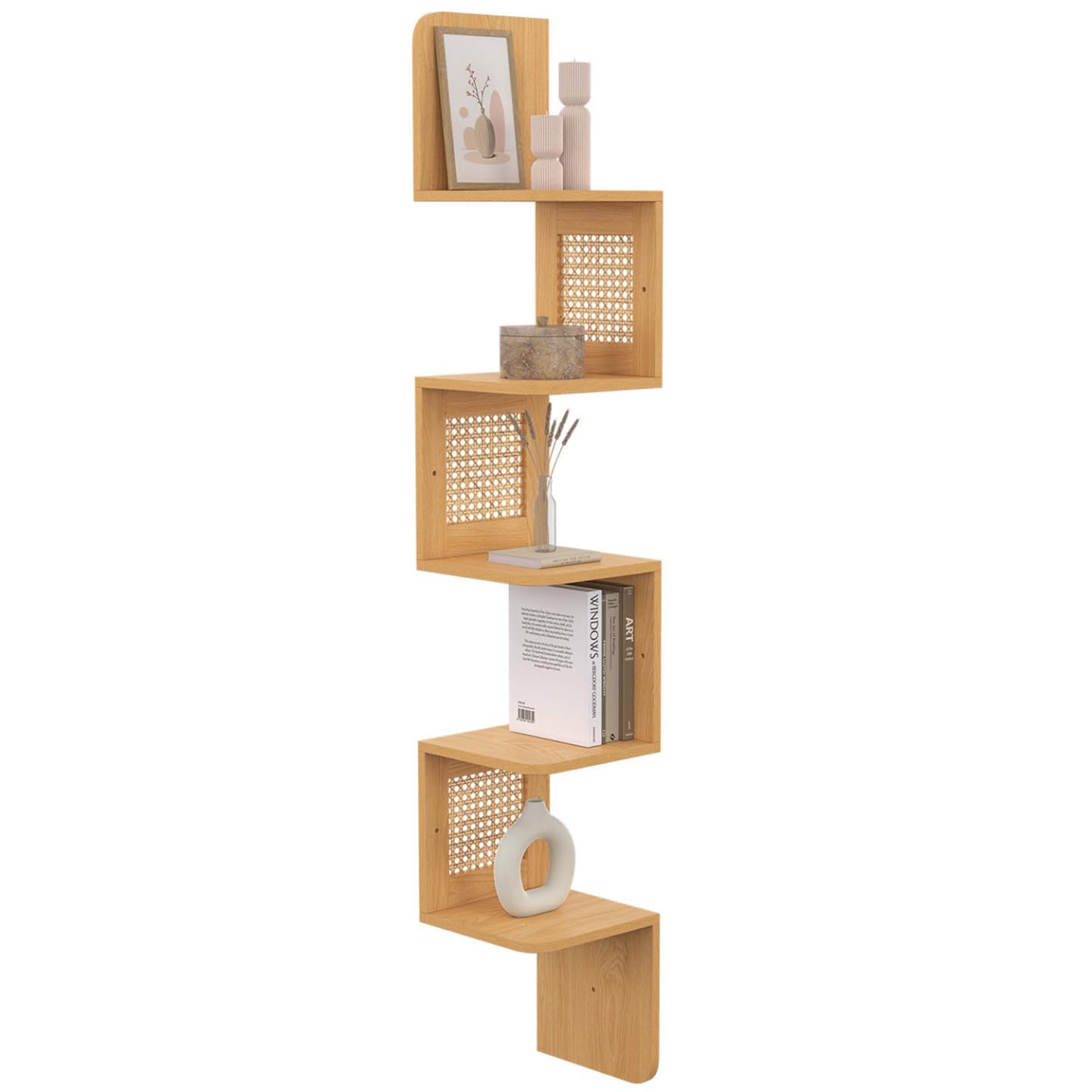 IDMarket EDHEN - Estantería de pared esquinera de 5 niveles, madera y cannabos