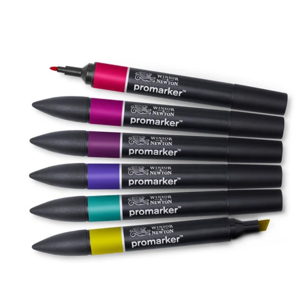 Winsor & Newton Promarker Twin Tip Alcohol-Based Marker (Rich Tone - 6 Pcs) , Multicolor