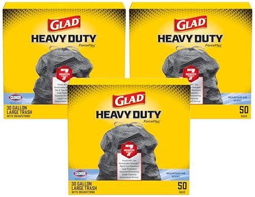 Image of Glad ForceFlex Heavy Duty Trash Bags With Clorox, Mountain Air, 30 Gal (Package May Vary) 50 Count (Pack of 3)