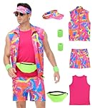 TobWeaL 80s Workout Costume for Men - 80s 90s Fancy Dress Men Retro Outfits, Halloween Cosplay Couples Festival Outfits (Pink, Medium)