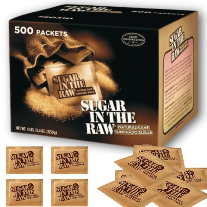 Sugar in the Raw Packets 500 Count Turbinado Sugar Organic Cane Sugar Bulk Packs for Baking and Sweetening