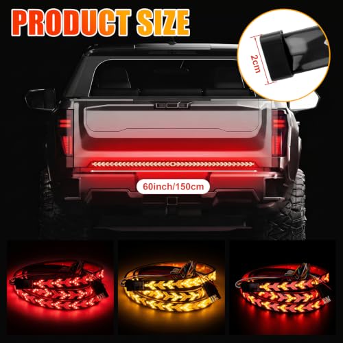 Image of 4 Pack Arrow LED Tailgate Light Strip 60 Inch Truck Light Bar | Light Bar with Red Running Brake Lights Amber Turn Signals Strobe Lights Dynamic Flashing, Pickup Suv Trailer, Adhesive Strip