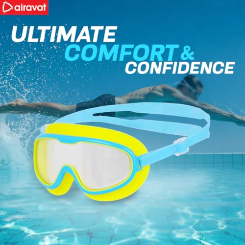 Image of AIRAVAT Macho swimming goggles for Kids Children Teens, polycarbonate goggles, Anti-Fog, Anti-UV, Wide View Swimming Goggles, Free size (Yellow)