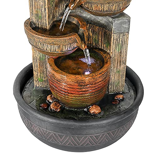 Agoodping Relaxtion Tabletop Fountain With Led Lights-Desktop Waterfall Fountain Submersible Pump Indoor Home Office Decoration(15.7Inch, Brown) #TOP5