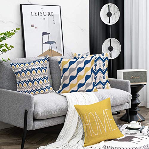 Fukeen Home Geometric Set Of 4 Throw Pillow Covers Modern Accent Decorative 24X24 Inch Blue Yellow Grey Arrow Stripes Wave Abstract Pattern Pillow Cases Cushion Cover For Living Room Bed #TOP1
