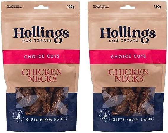 Hollings Chicken Necks Dog Treats, 100% Natural Air Dried Chew Treats for Adult Dogs, Grain Free and High in Protein (120g) (Pack of 2)