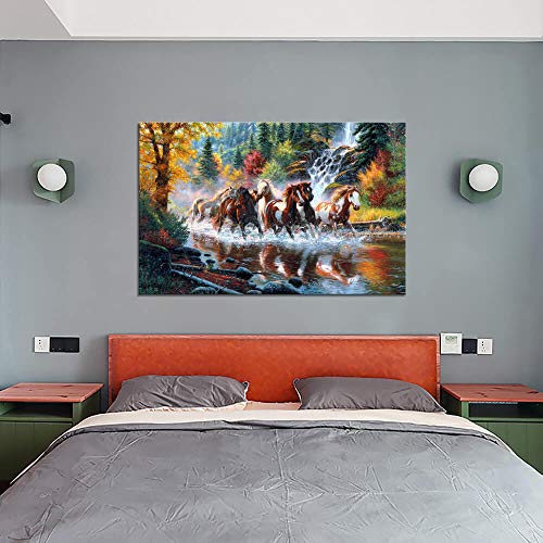 Canvas Wall Art Contemporary Simple Life Mountain Stream Landscape Running Horse Painting Wild Animal Vintage Abstract Picture Canvas Print Large Modern Framed Wall Art Home And Office Decoration #TOP1