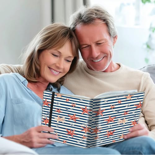 Image of Photo Album 4x6 120 Photos with Strong Elastic Band, Striped Starfish | Large Capacity Premium Leather Picture Album, Portable Wallet Albums Photo Book for Family Anniversaries Wedding Baby