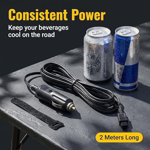 Image of 12V DC 2m Car Charger Extension Cable for Cool Box /Mini Fridge, 2 Pin Plug Replacement Power Cord, for Portable Equipment Power Supply Cable (with Storage Buckle)