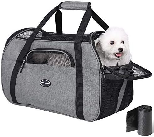 SONGMICS Foldable Portable Pet Carrier, 18.9" Airline Approved Soft-Sided Travel Bag, Perfect for Small Cats Dogs Puppy Kitten, Made of…