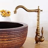 Antique Brass Bathroom Sink Faucet, Single Handle Basin Mixer Tap for Hot and Cold Water, Single Hol