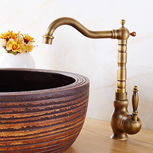 Antique Brass Bathroom Sink Faucet, Single Handle Basin Mixer Tap For Hot And Cold Water, Single Hole, Vintage Sink Faucet Bathroom, A (Color : C) #TOP28