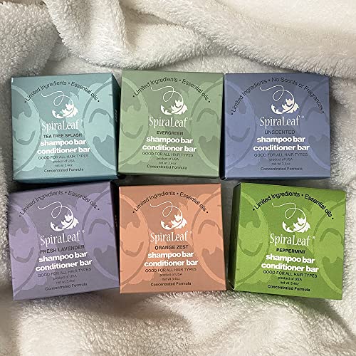 Spiraleaf Shampoo Bar & Conditioner Bar Set, Orange Zest Pure Essential Oils, Light Scent, Limited Ingredients, Concentrated Formula, Made Usa, Zero Waste, Color-Fragrance Free, Travel Ready #TOP6