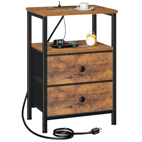LOAKEKEL Night Stand, Small Nightstand with Charging Station