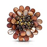 Elegant Blooming Brown and Beige Mother of Pearl & Cultured Freshwater Pearl & Fashion Crystal Flower Pin or Brooch