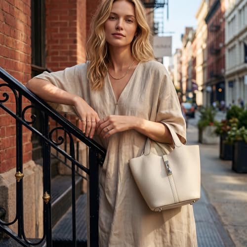 Image of Tote Bag for Women Vegan Leather Bucket Purse for Women Top Handle Handbag Shoulder Bag with Detachable Small Purse
