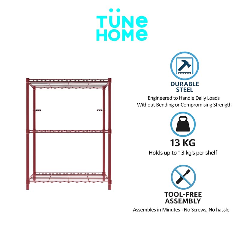 Image of 3-Shelves Heavy Duty Steel Storage Rack | Multipurpose Shelving Unit for Kitchen, Home & Utility
