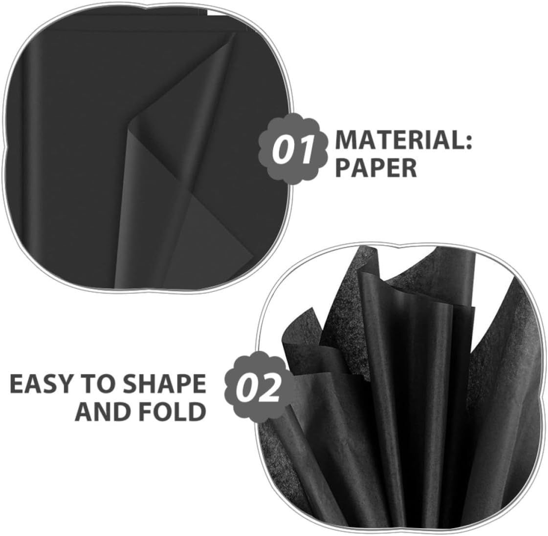 CATIEBYE 100 Sheets Black Tissue Paper 35x50cm Easy to Fold Paper Wrapping Tissue for DIY Crafts, Bouquet Packaging, Wedding and Birthday Party Decorations