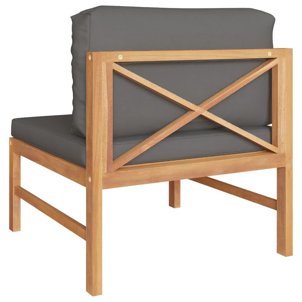 Sofa środkowa z ciemnoszarymi poduszkami, lite drewno tekowe, 63 x 66 x 60 cm, na taras, do ogrodu, na zewnątrz, wytrzymała i odporna na warunki atmosferyczne