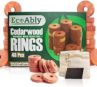 EcoAbly Cedarwood Moth Repellent for Wardrobes 48 Pc, 100% Natural & Ecofriendly Anti Moth Products Wardrobe with 2x1in Sandpapers & 2x Cotton Bags, Alternate to Moth Killer for Wardrobe & Cedar Balls