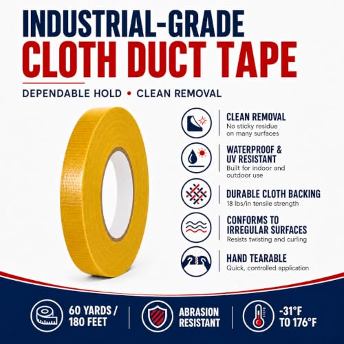 Image of GGR Supplies CDT-36 Industrial Grade Cloth Duct Tape, Ochre Yellow 4 Inch x 60 Yards, Waterproof UV Resistant Heavy Duty, Clean Removal with No Sticky Residue for Repairs, Packaging, and Bundling