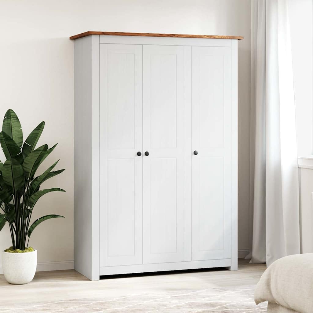 vidaXL Panama-Kiefer Kleiderschrank Weiß 3-Türig Dielenschrank Garderobenschrank Schlafzimmerschrank Schrank Holzschrank 118x50x171,5cm