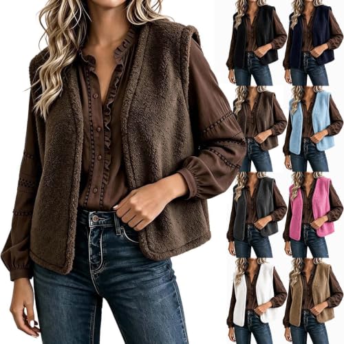 Womens Sherpa Fleece Vest Plush Sleeveless Jacket Open Front Outerwear - image 1