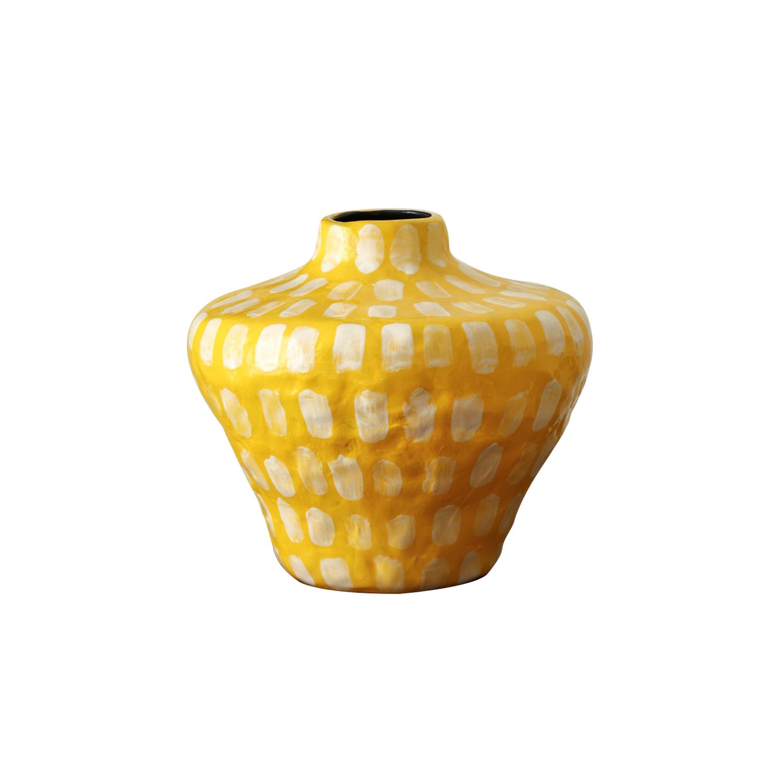 Nzzkoides Yellow B Home Decorative Ceramic Vases, Fashion Art Vases With Hand-Painted Texture Patterns, Ornaments For Living Room, Bedroom, Study Room, Shelf(Size:26 * 26 * 23Cm,Color:yellow B)