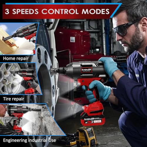 Cordless Impact Wrench 1600Ft-lbs - 2100N·m High Torque Impact Gun with 2 * 4.0Ah Battery - 3/4 Inch Brushless Impact Driver with 3/4" to 1/2" Adapter & 5 Sockets & Case for Car Truck Home - Image 6