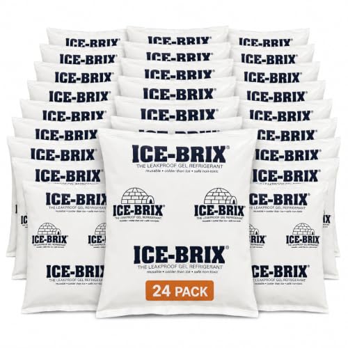 Image of ICE-BRIX Reusable Gel Ice Packs for Shipping, 6 x 5.75 x 1 in White (24 Pack) - Medium Cold Packs for Lunch Boxes, Medication Mailers, Meal Prep, Coolers & Perishables