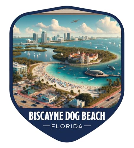 Biscayne Dog Beach Florida Vintage Shield Badge Souvenir - 3-Inch Vinyl Magnet