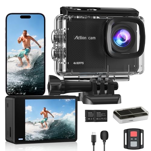 Camlance 4K 60FPS Action Camera-48MP Waterproof Camera,40M Underwater Camera,8X Zoom,EIS Stabilization,WiFi,Remote Control,MotorcycleCamera with 2 Rechargeable Batteries