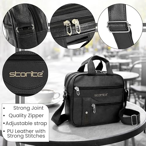 Image of Storite Stylish Small PU Leather Sling Cross Body Travel Office One Side Shoulder Bag for Men Women