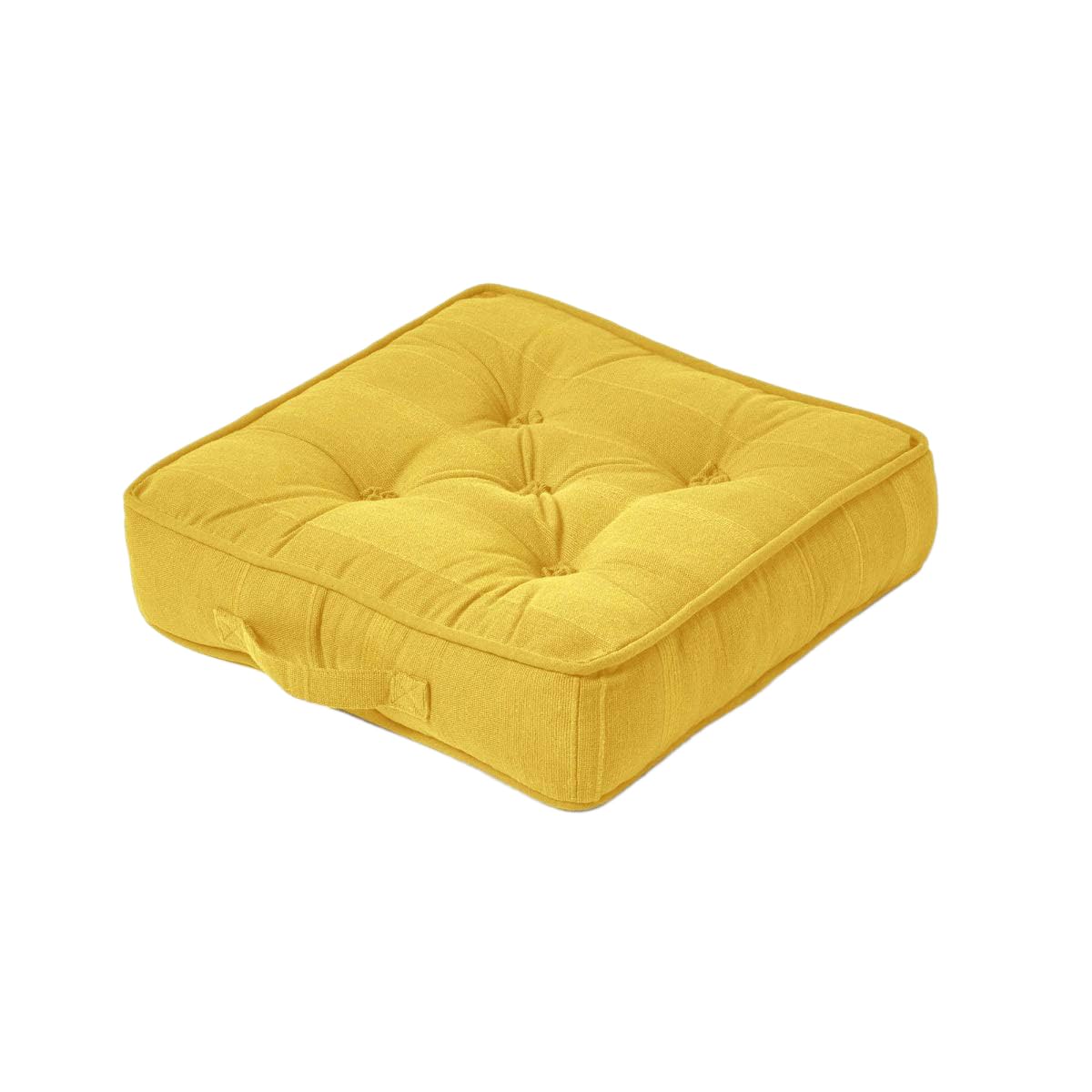 Homescapes Yellow Rajput 100% Cotton Floor Cushion 40 X 40 X 8 Cm Square Indoor Garden Dining Chair Booster Seat Pad Cushion